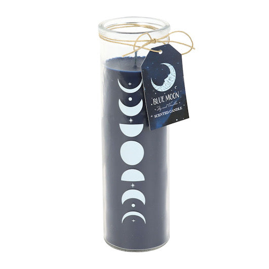 Blue Moon Phase candle with a white background.