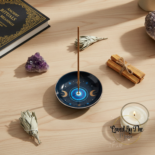 Celestial Protective Eye Incense Stick Holder on wooden table
