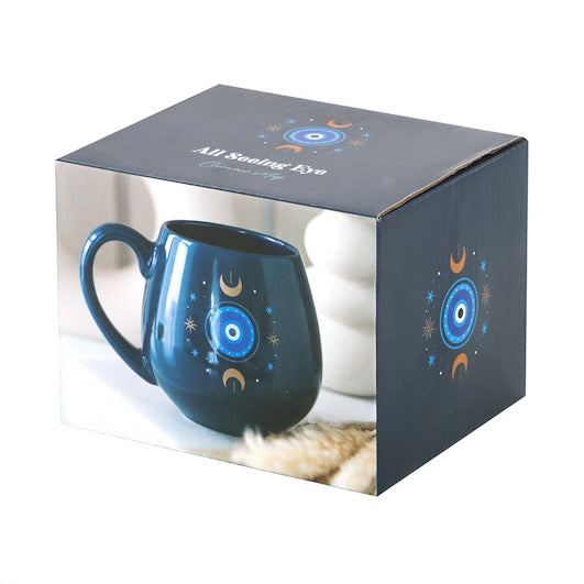 Celestial Protective Eye Mug box with white background.