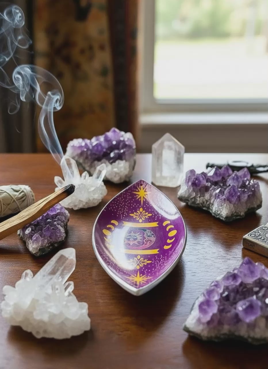 Purple Sun and Moon Phases Incense Stick Holder