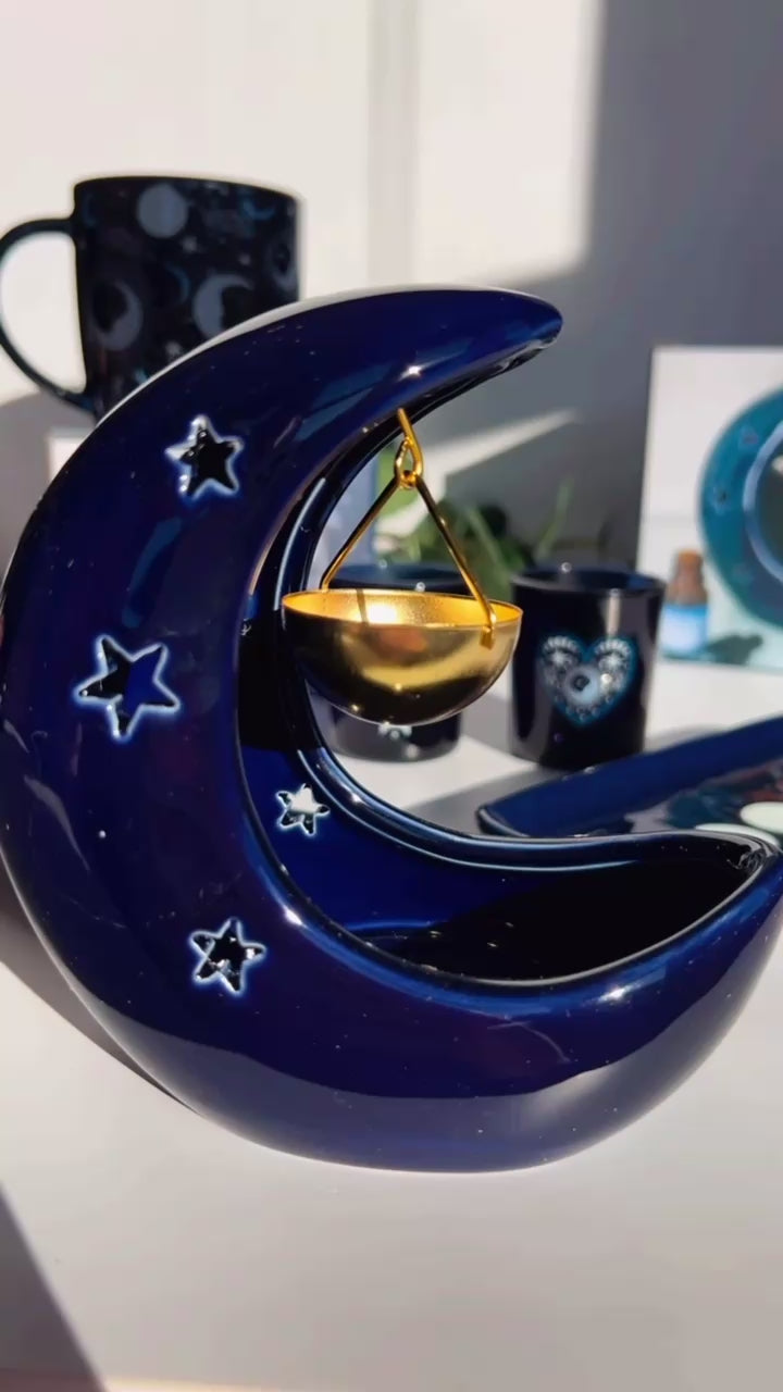 Blue Crescent Moon Oil Burner